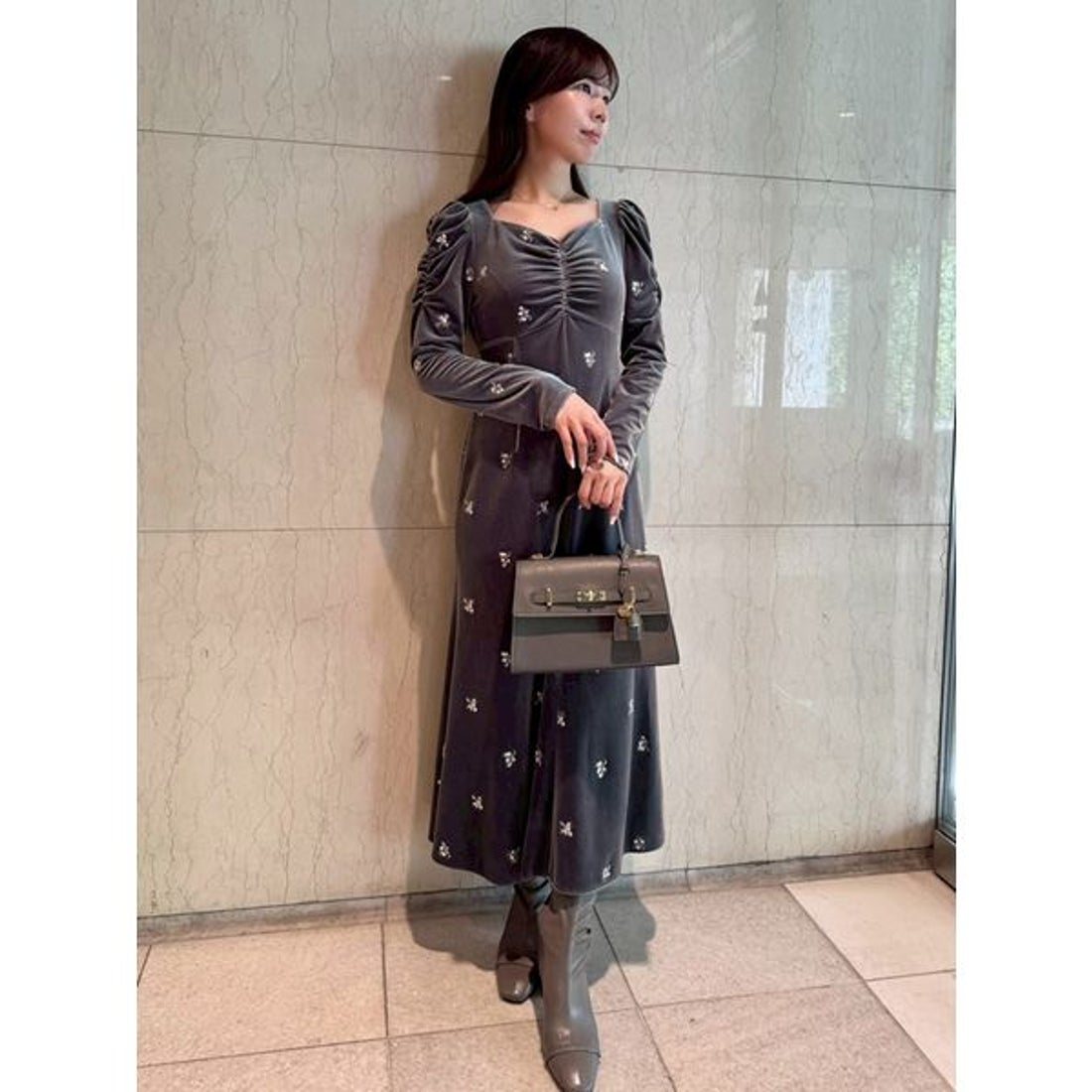 セルフォード CELFORD 花柄刺繍ベロアワンピース （IVR