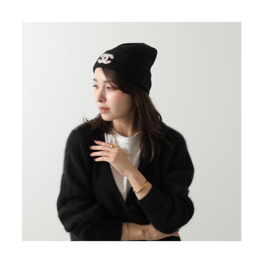 シャネル CHANEL CHANEL ニット帽 AAB254 B21462 カシミヤ ココマーク