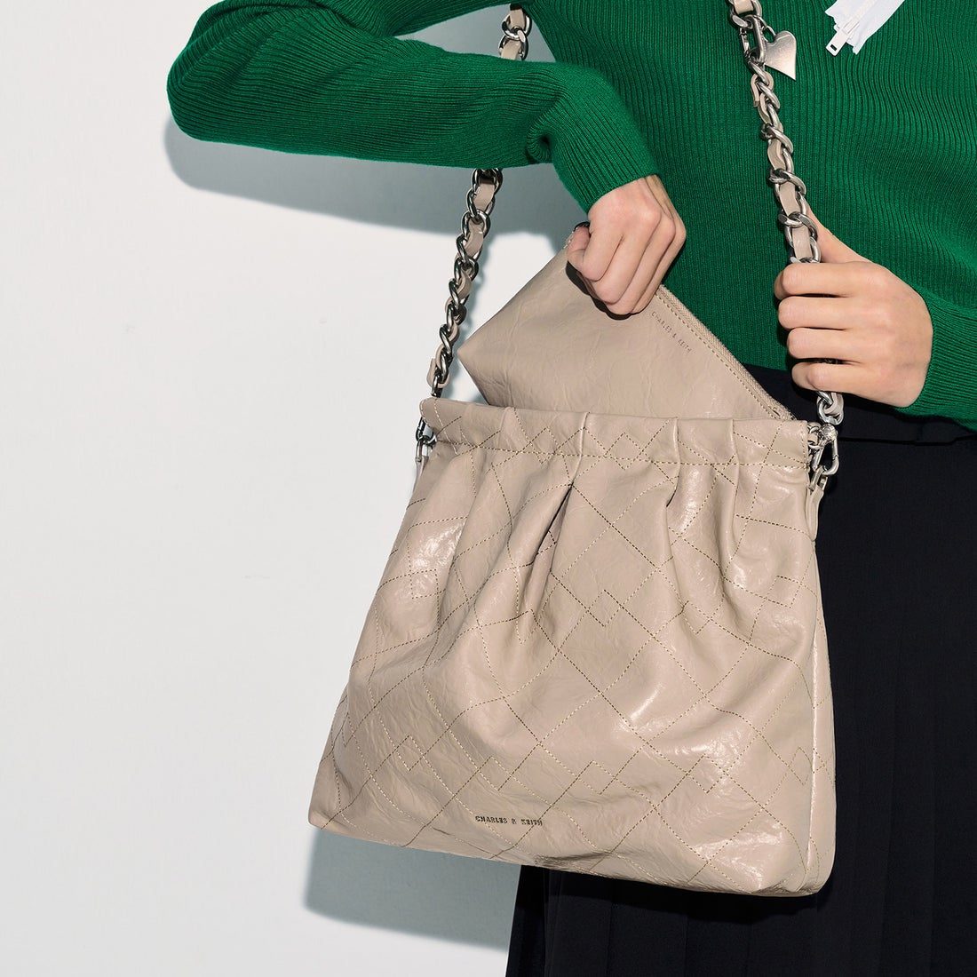 CHARLES & KEITH Duo ドゥオ ブレードチェーンハンドルホーボーバッグ