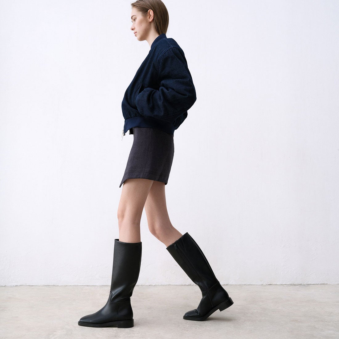 CHARLES & KEITH サイドジップ ロングライディングブーツ （Black