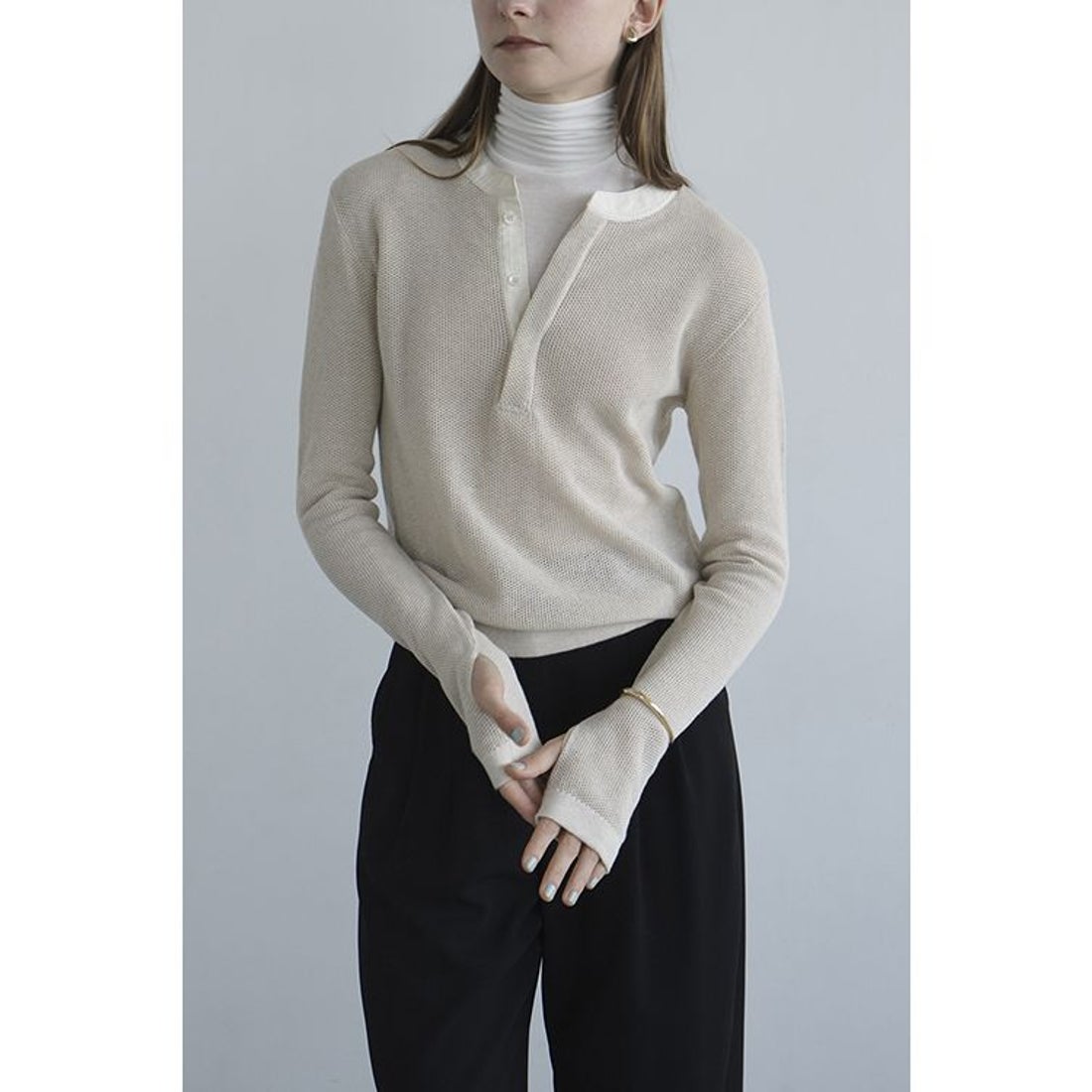 クラネ CLANE MESH HENLEY NECK TOPS （GRAY） - ファッション通販