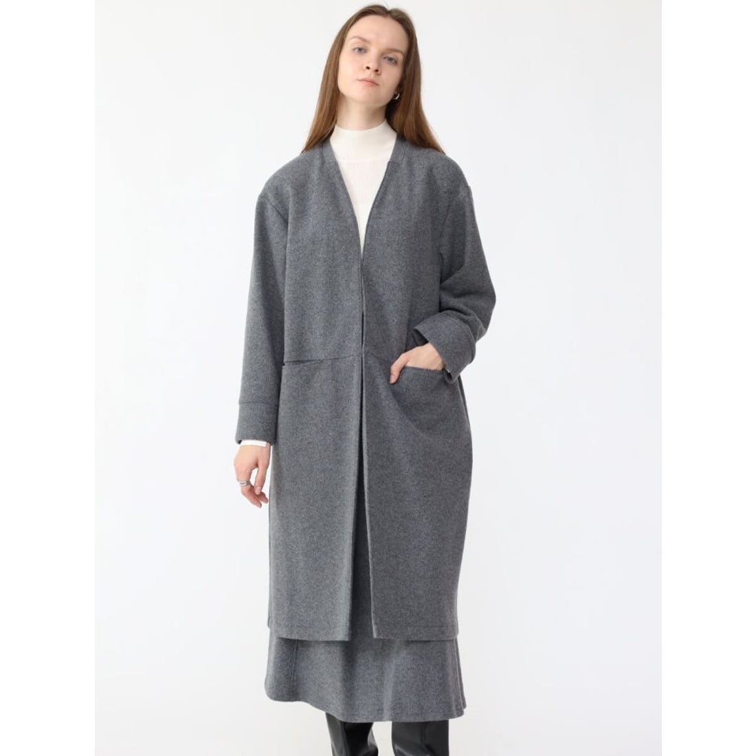 アーガ Aga Aga×NORITAKE 圧縮ウールジョーゼットノーカラーコート