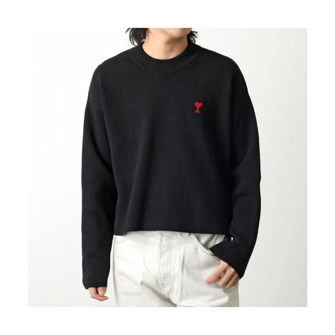 アミパリス グレー ハート刺繍 クルーネックセーター AMI PARIS ami