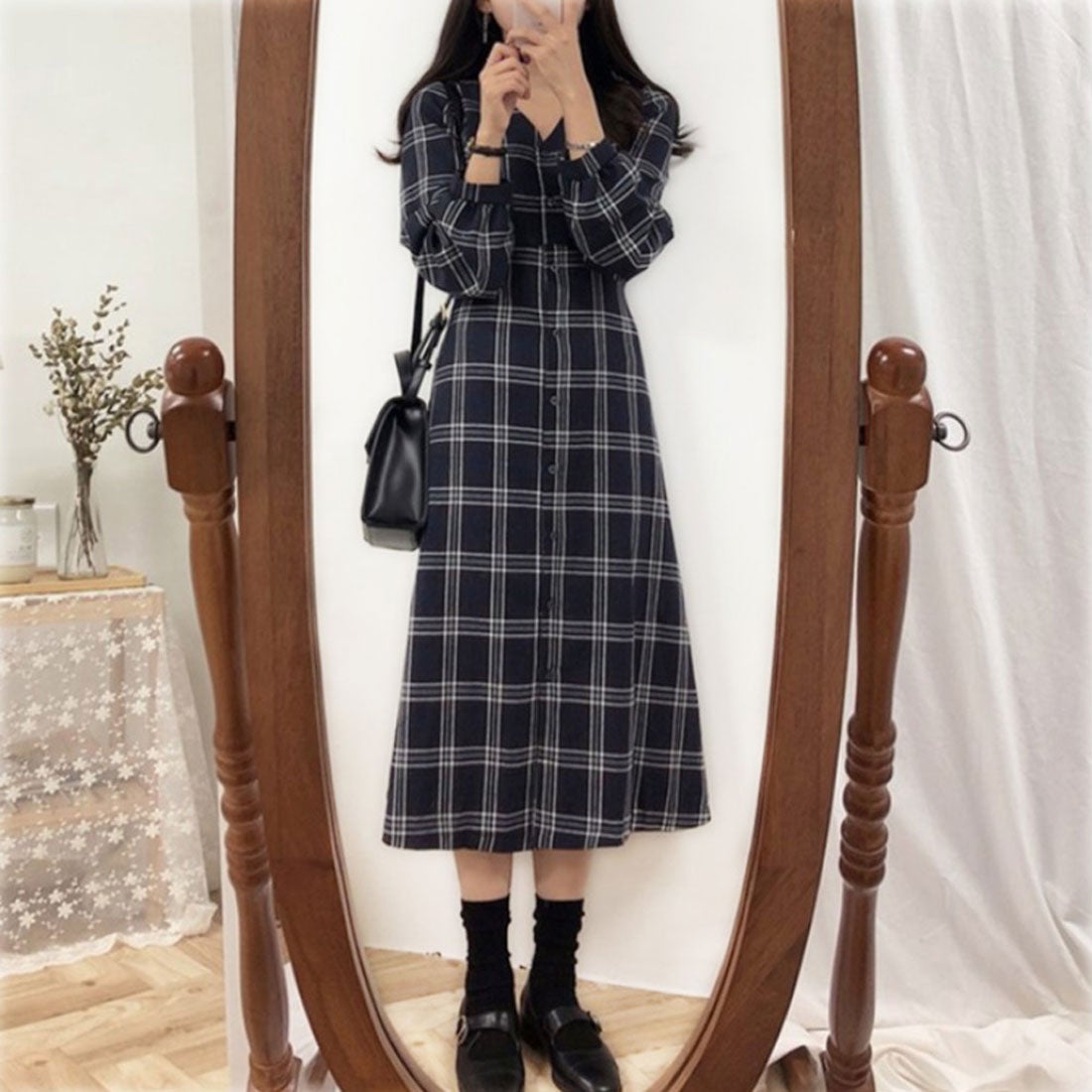 アミュレット Amulet チェック柄シャツワンピース ワンピース 長袖 前