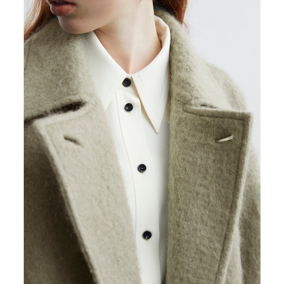 アダム エ ロペ ADAM ET ROPE' モヘヤシャギーミドルコート （カーキ系