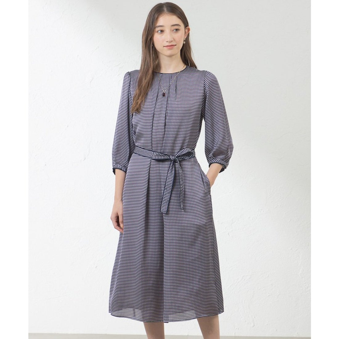 アマカ AMACA アバカスドットプリントワンピース （ボルドー