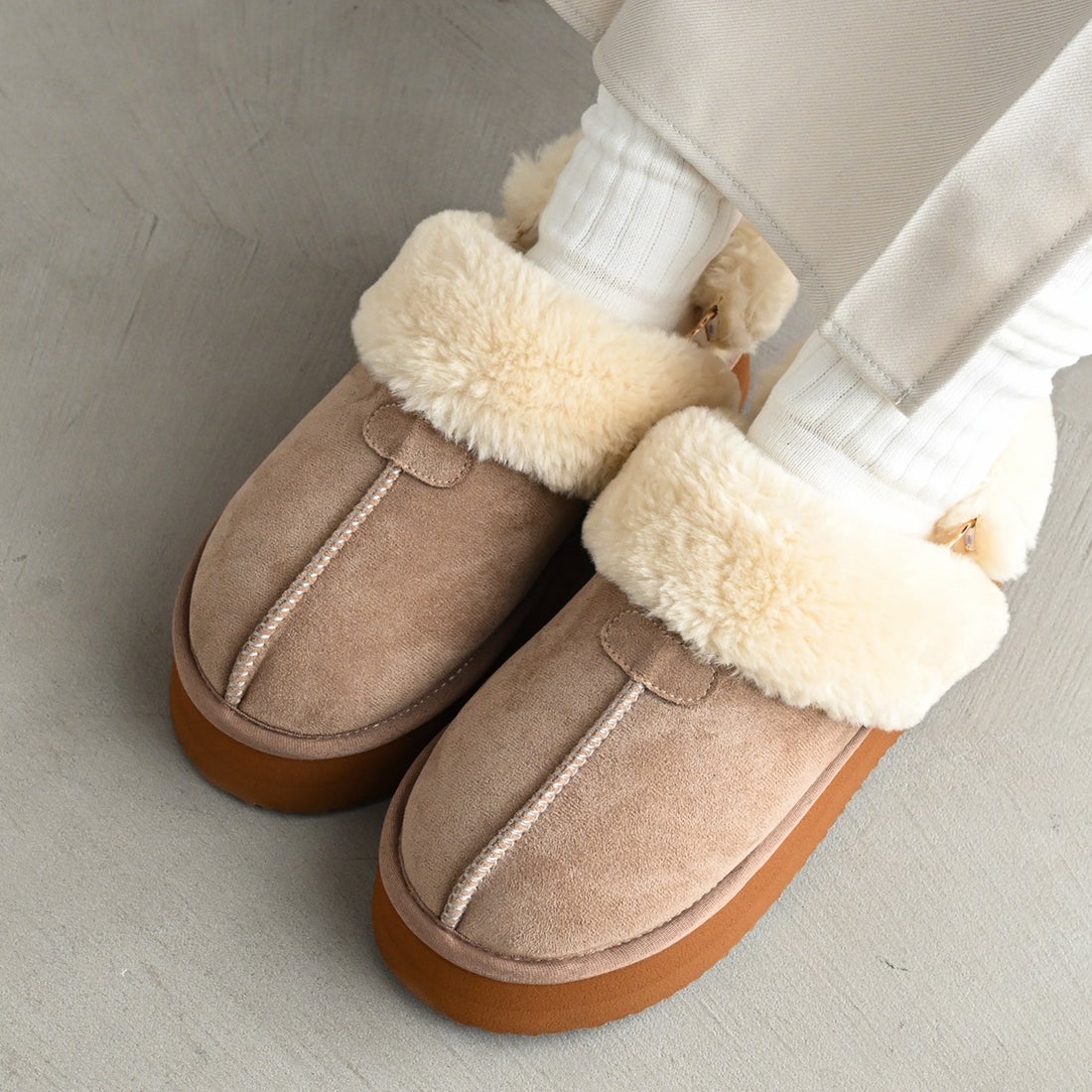 AmiAmi [アミアミ] 厚底 ムートン スリッパ 2WAY レディース 靴