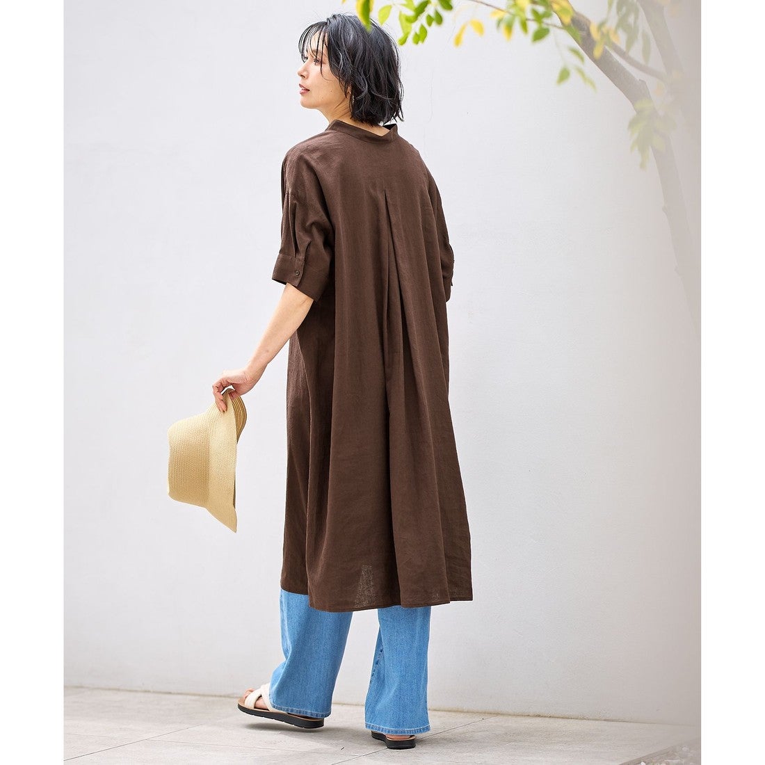 ANY フレンチリネンシャツワンピース （ネイビーチェック） -靴