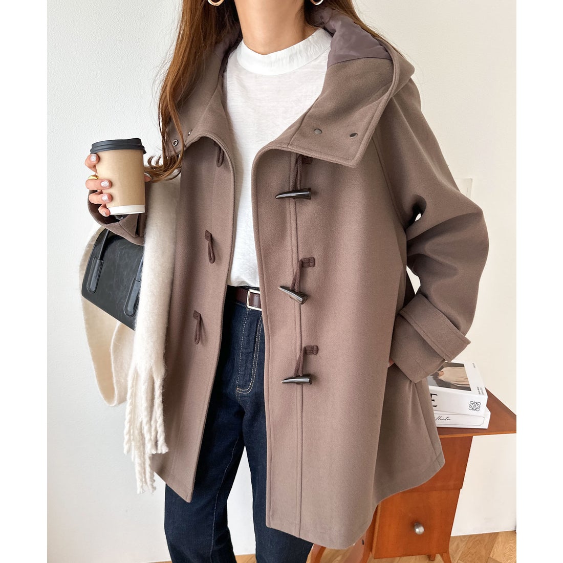 アンドミー andme ニットモッサ ミドル丈 ダッフルコート （ブラウン