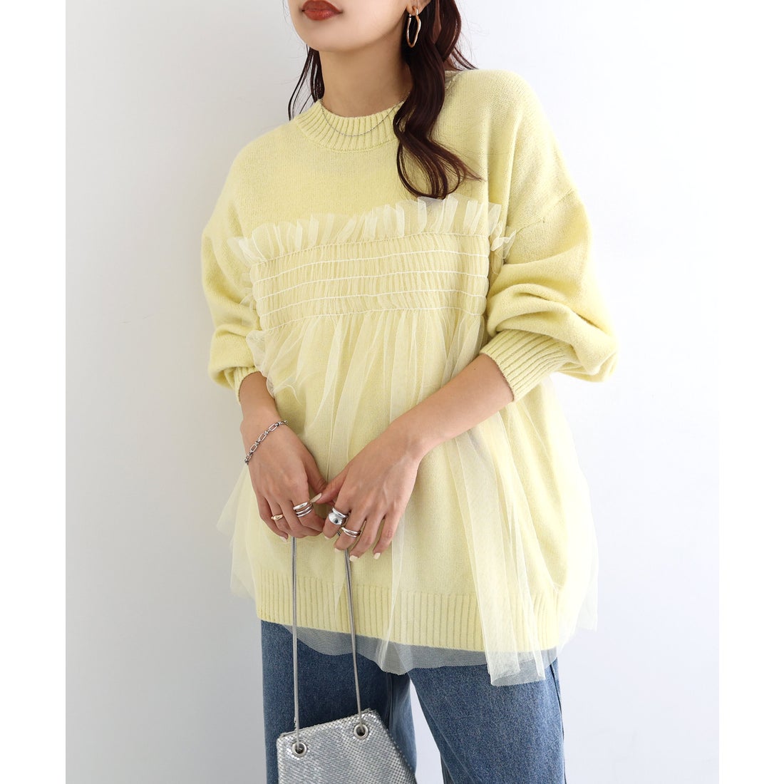 アンドミー andme チュール ドッキング ビスチェ風 ニット トップス