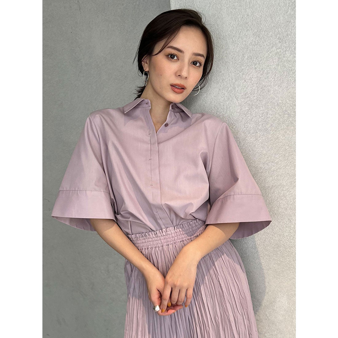 アニュアンス anuans フレアスリーブシャツブラウス （WHITE