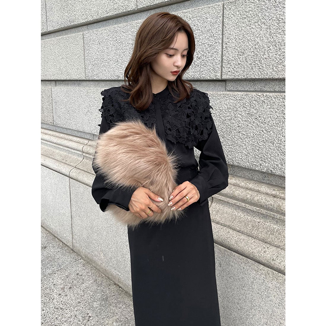 アニュアンス anuans 2wayスリーブレースドッキングブラウス （NAVY