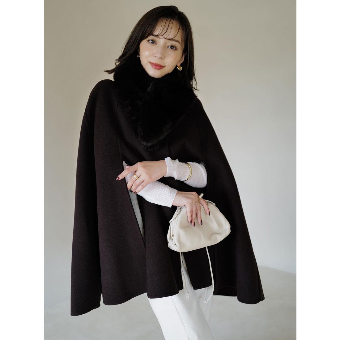 アニュアンス anuans ウールリバーケープコート （BROWN） -靴