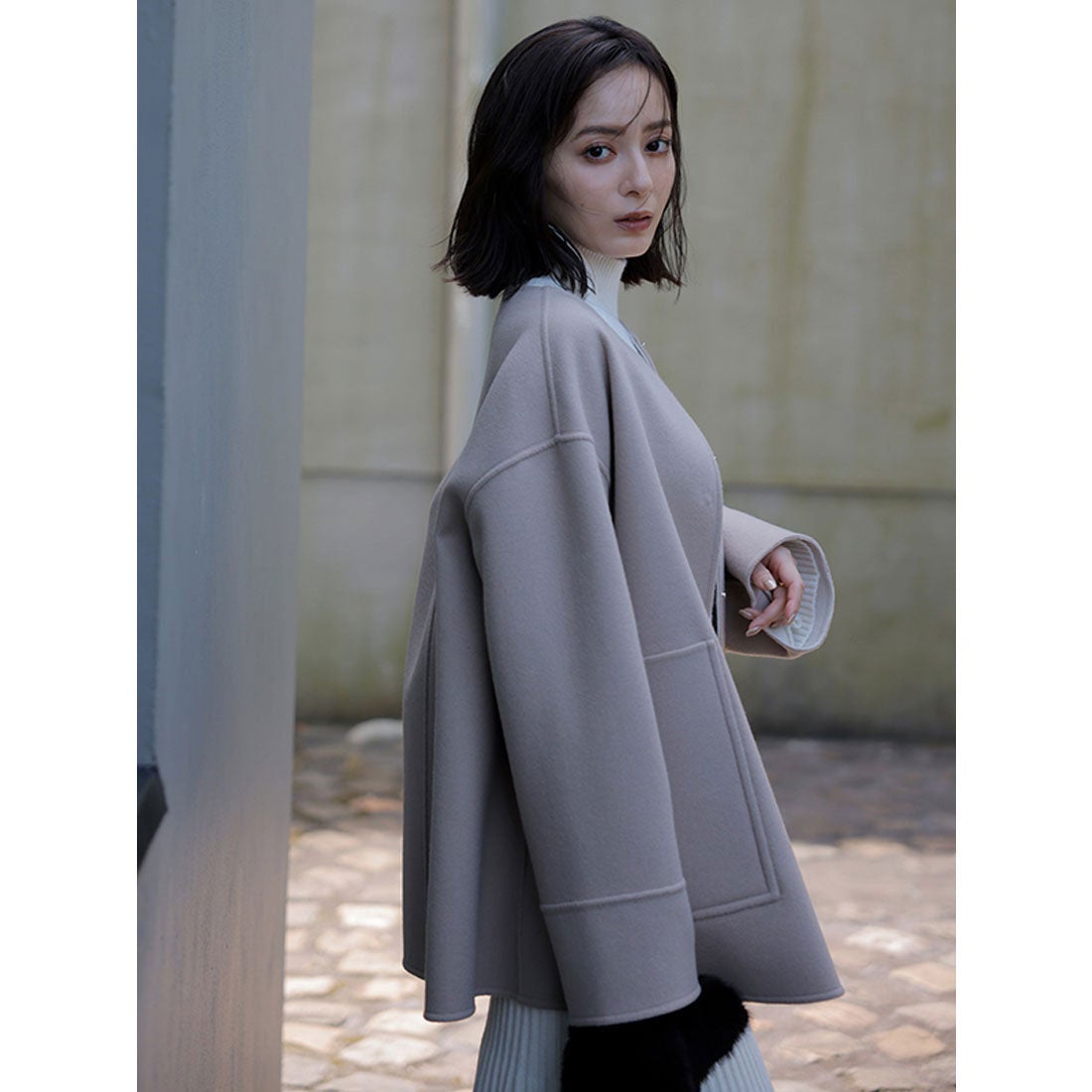 アニュアンス anuans バイカラーショートリバーコート （ECRU） -靴