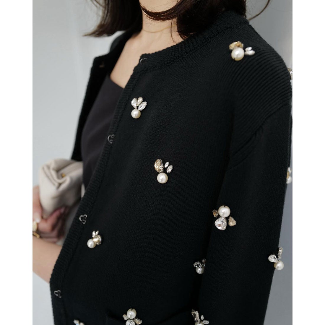 アニュアンス anuans ビジューニットジャケット （BLACK） -靴