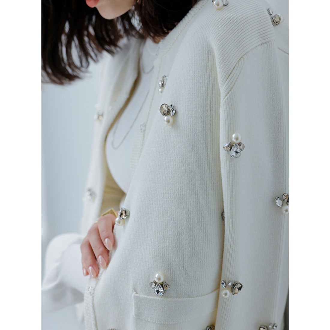 アニュアンス anuans ビジューニットジャケット （IVORY） -靴