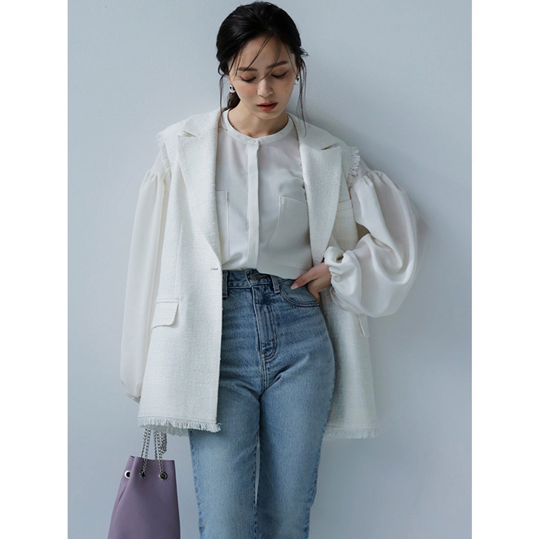 アニュアンス anuans シアーボリュームスリーブブラウス （IVORY