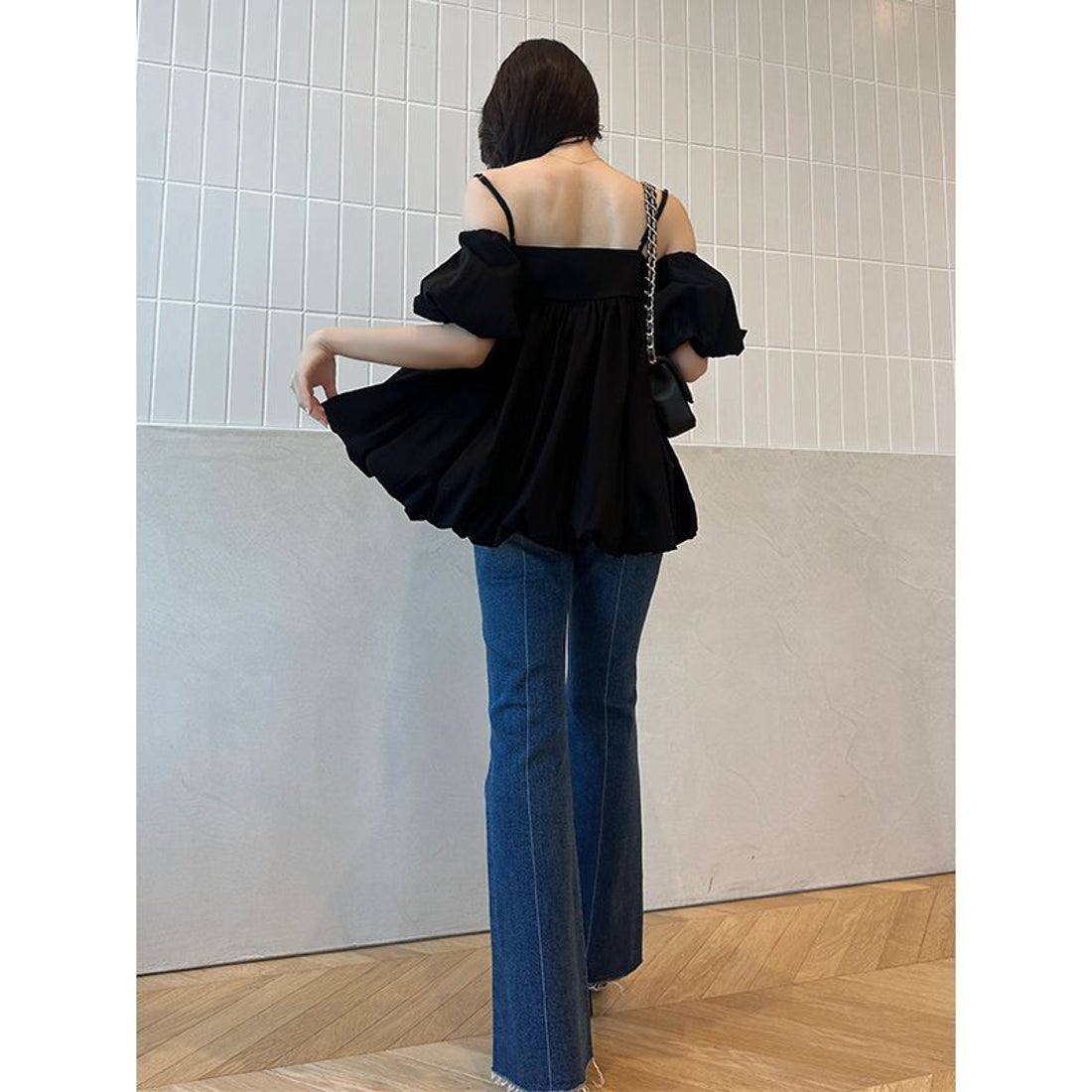 アニュアンス anuans オフショルダーバルーンキャミソール （BLACK
