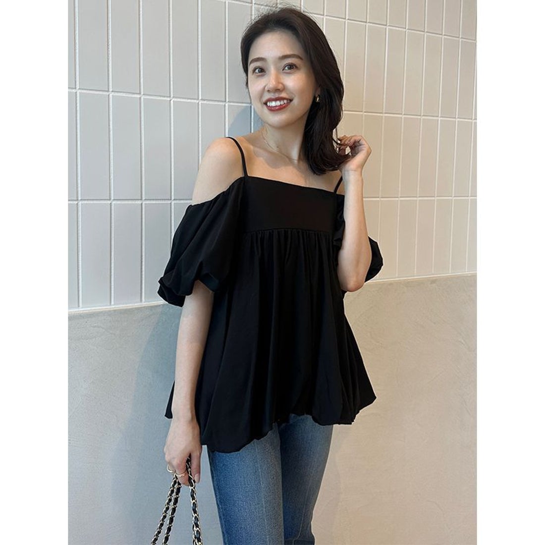 アニュアンス anuans オフショルダーバルーンキャミソール （RED） -靴