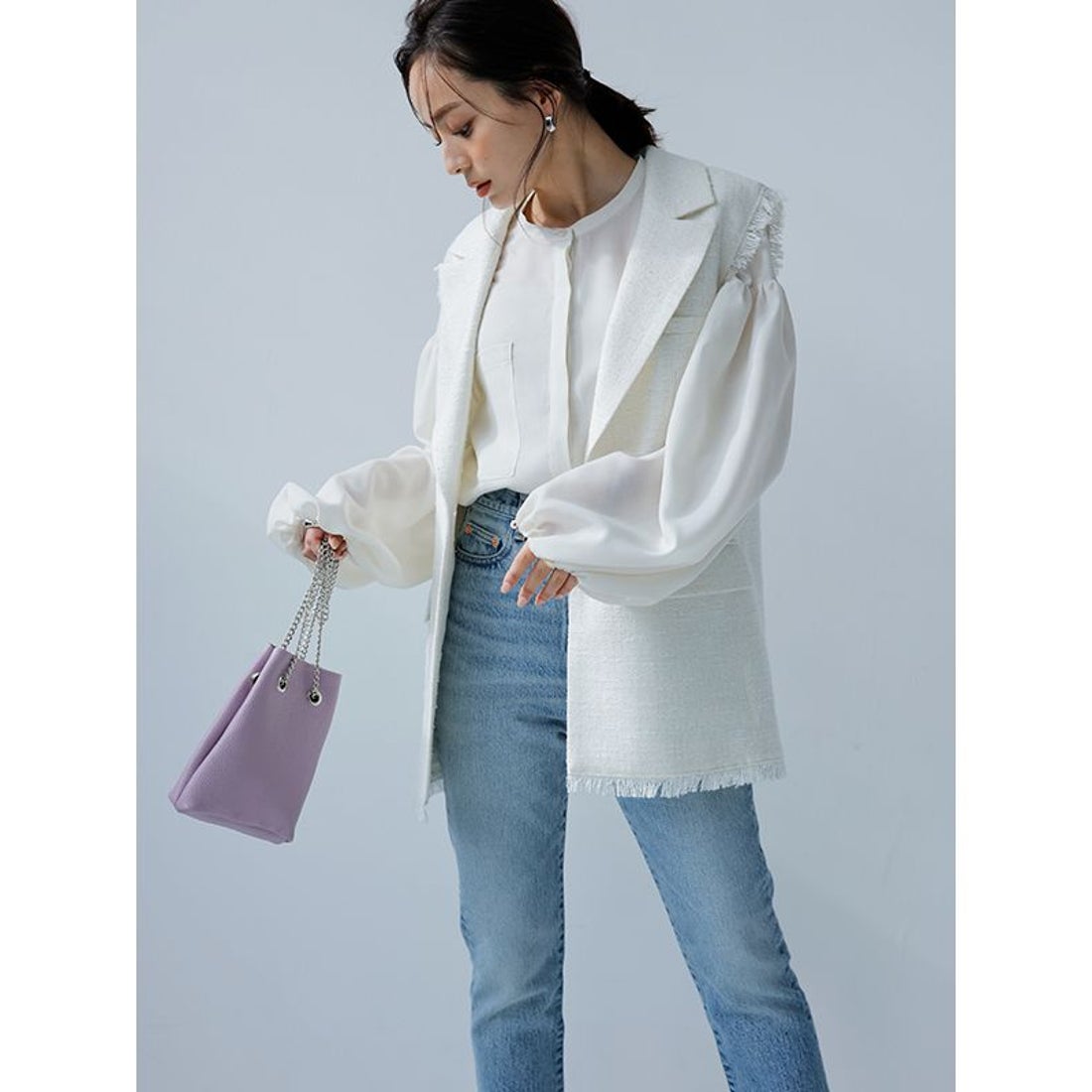 アニュアンス anuans シアーボリュームスリーブブラウス （IVORY