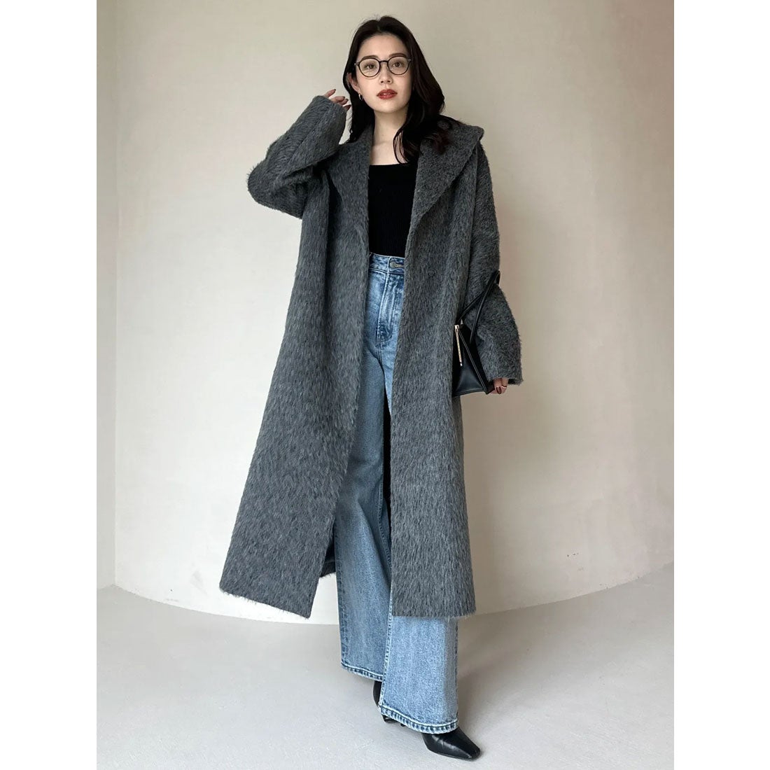 アニュアンス anuans アルパカウールショールカラーコート （GREY