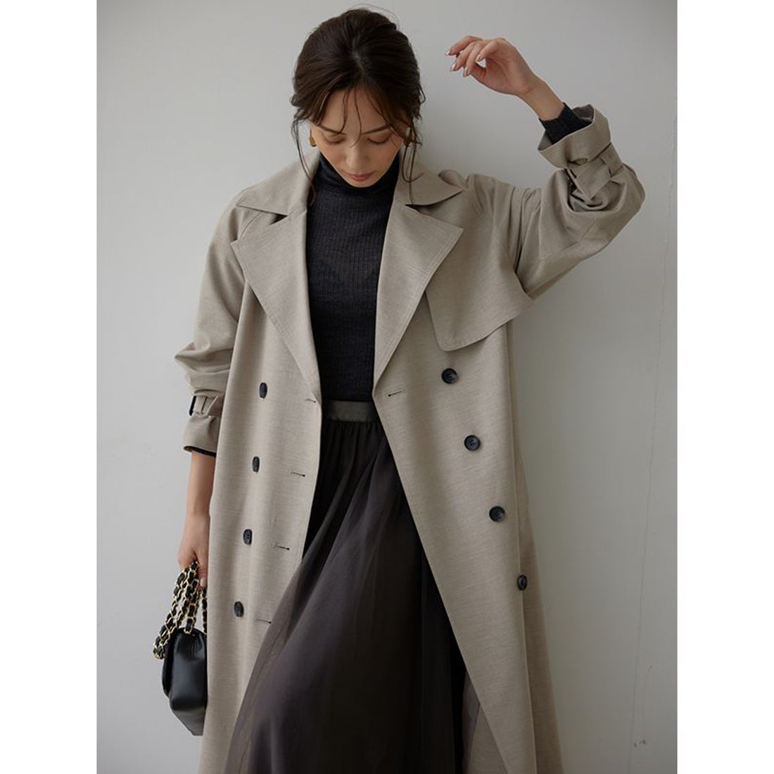 アニュアンス anuans ウールブレンドフレアトレンチコート （BROWN