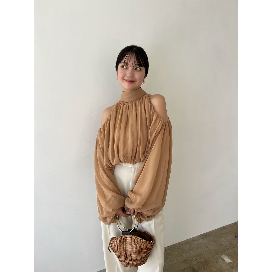 アニュアンス anuans シフォンボリュームブラウス （SAGE GREEN