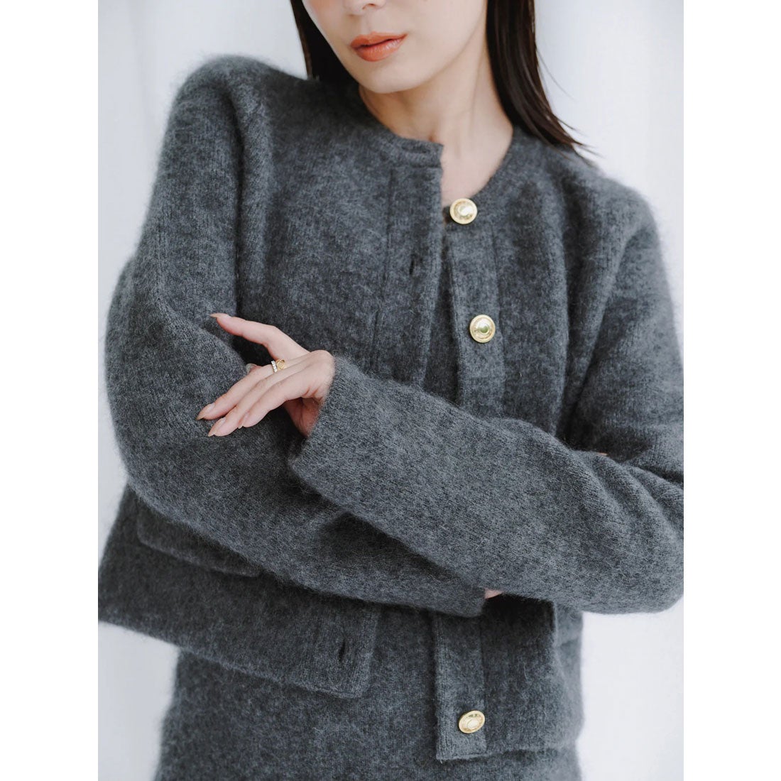 アニュアンス anuans カシミヤブレンドノーカラーニットジャケット