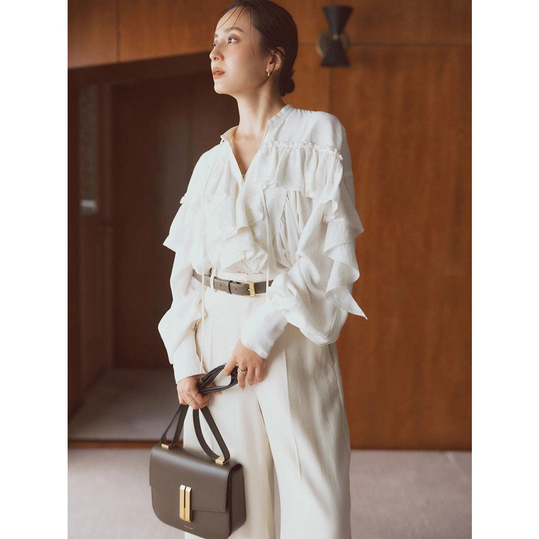 アニュアンス anuans リンクルラッフルブラウス （BEIGE