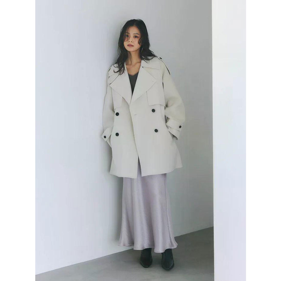 アニュアンス anuans リバーウールミドルトレンチコート （ECRU