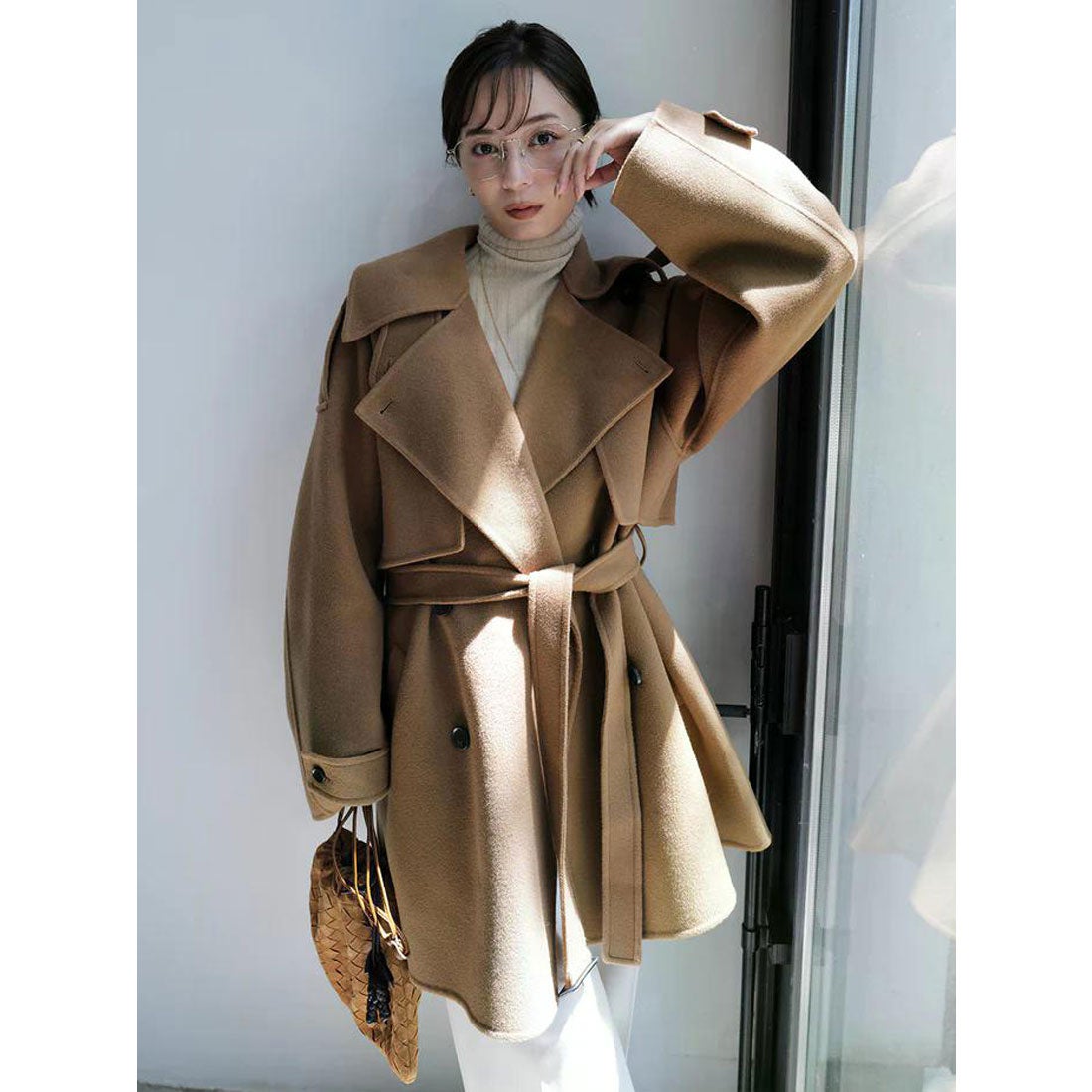 アニュアンス anuans リバーウールミドルトレンチコート （CAMEL