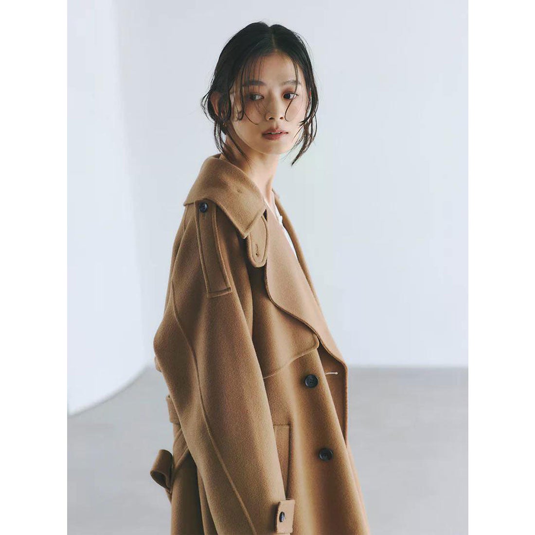 アニュアンス anuans リバーウールミドルトレンチコート （CAMEL