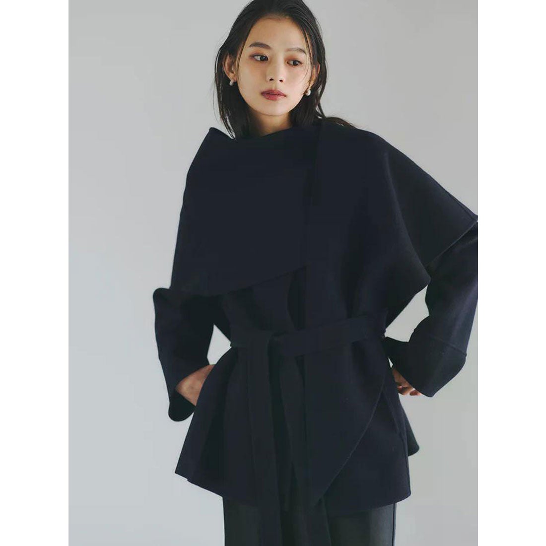 アニュアンス anuans リバーウールミドルマフラーコート （NAVY） -靴