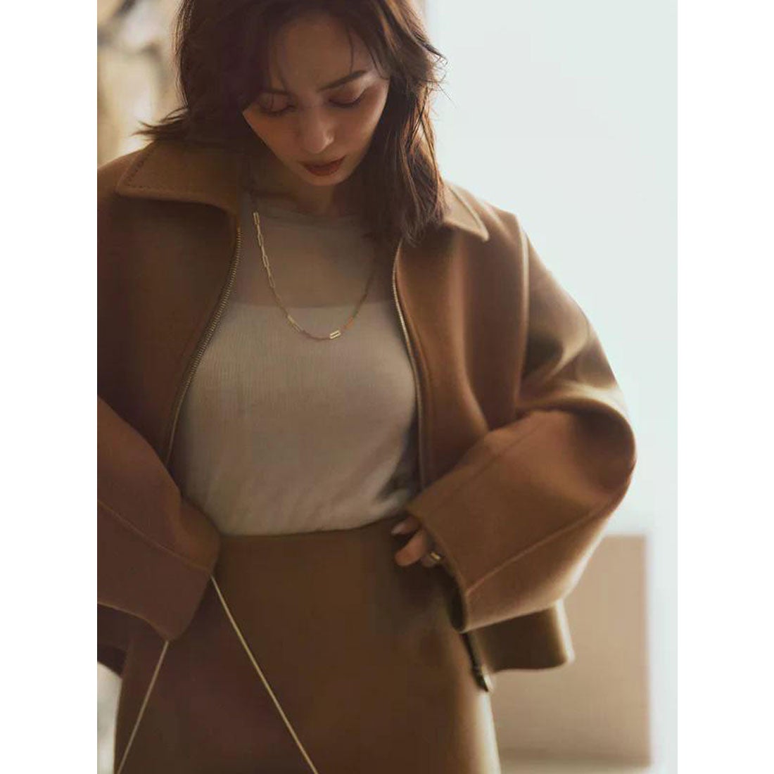 アニュアンス anuans リバーウールショートコート （CAMEL