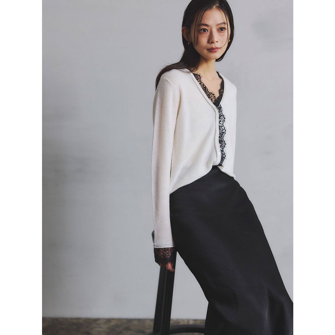 アニュアンス anuans アイラッシュレーストリミングニット （GREY