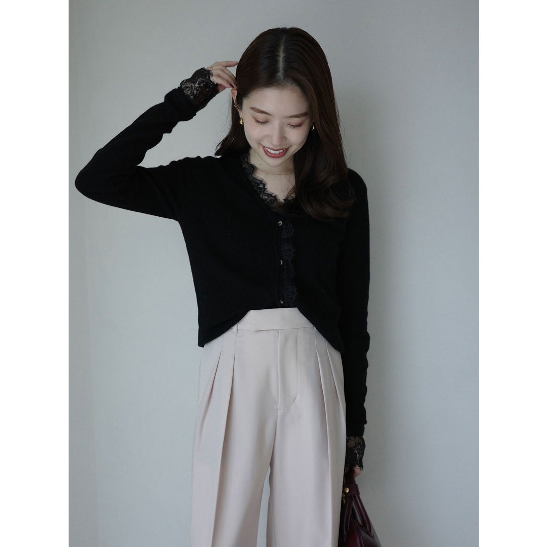 アニュアンス anuans アイラッシュレーストリミングニット （GREY