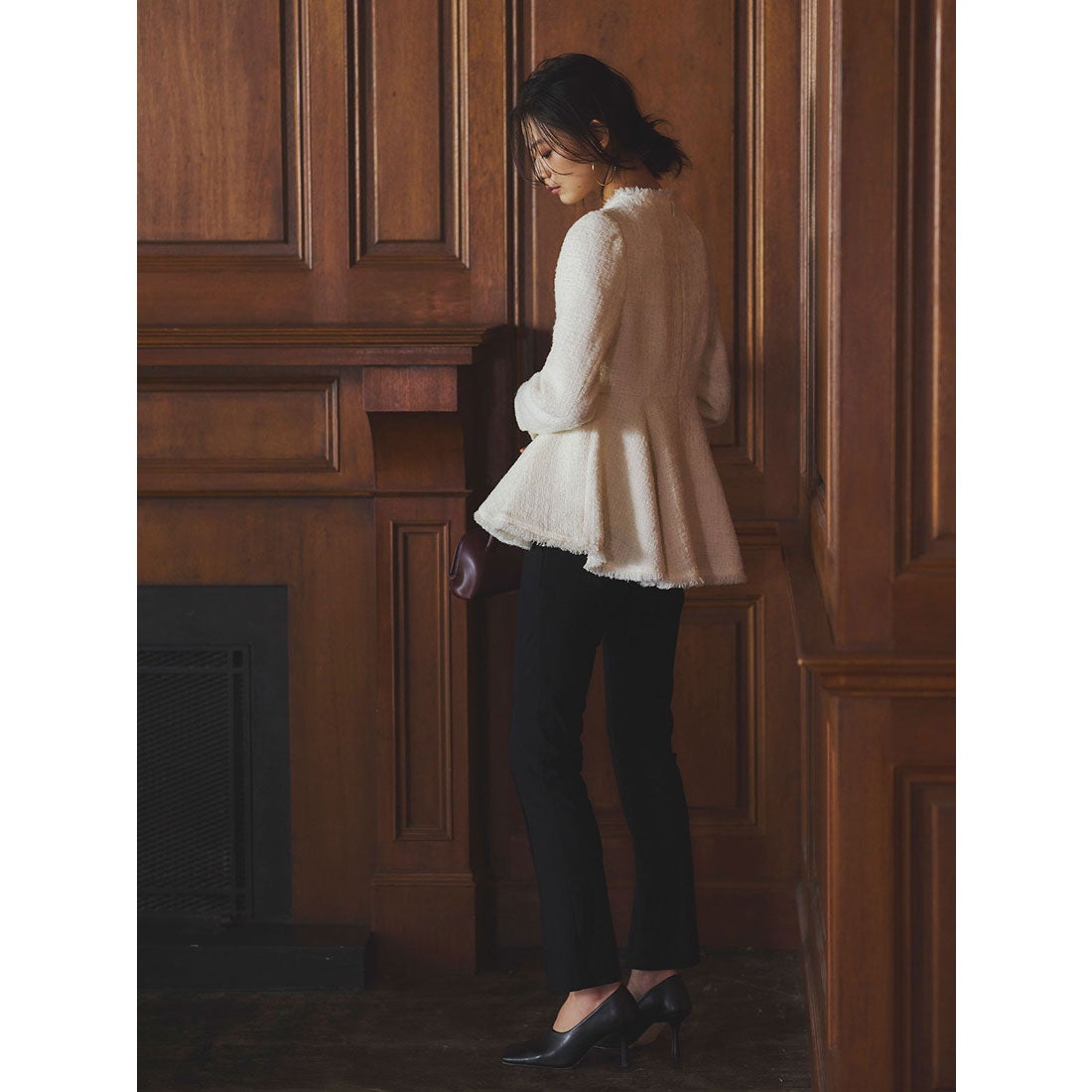 アニュアンス anuans ツイードペプラムブラウス （WHITE