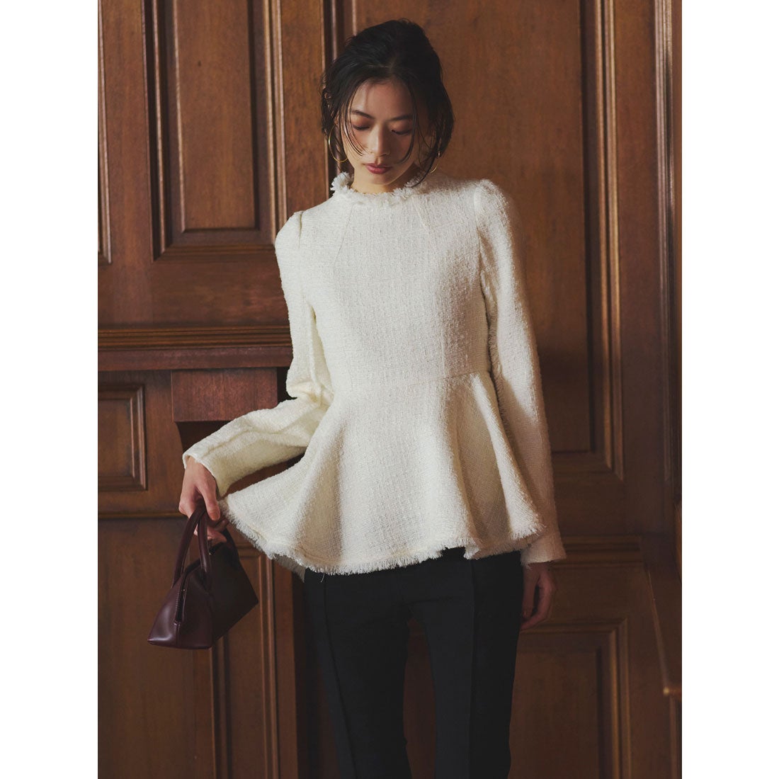 アニュアンス anuans ツイードペプラムブラウス （WHITE