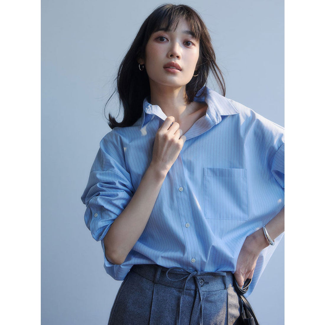 アニュアンス anuans 【STRIPE】スタンダードシャツ （SAX） -靴