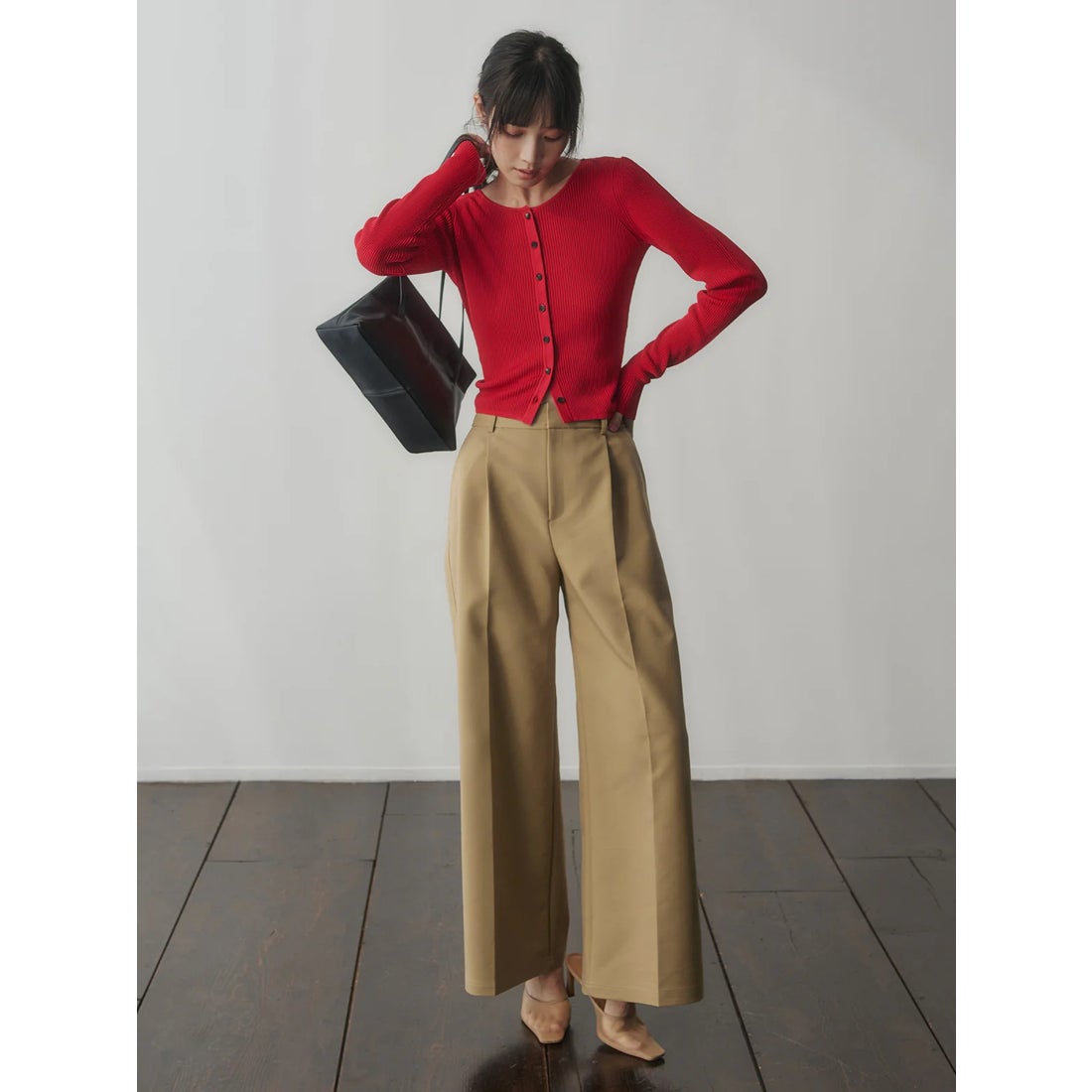 アニュアンス anuans リュクスビスコースリブニットカーディガン （RED