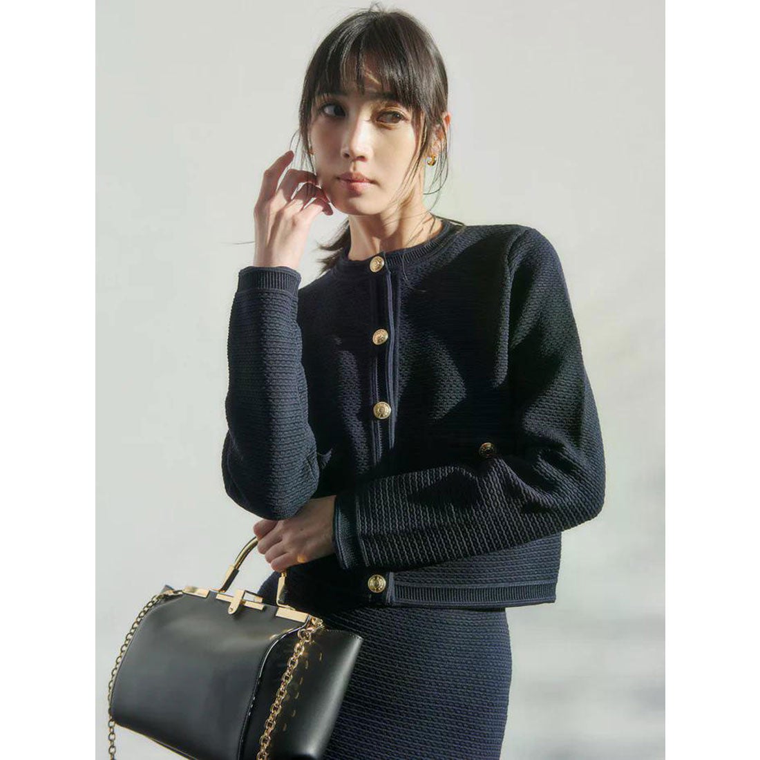 アニュアンス anuans ノーカラーラーベンニットジャケット （MIX） -靴