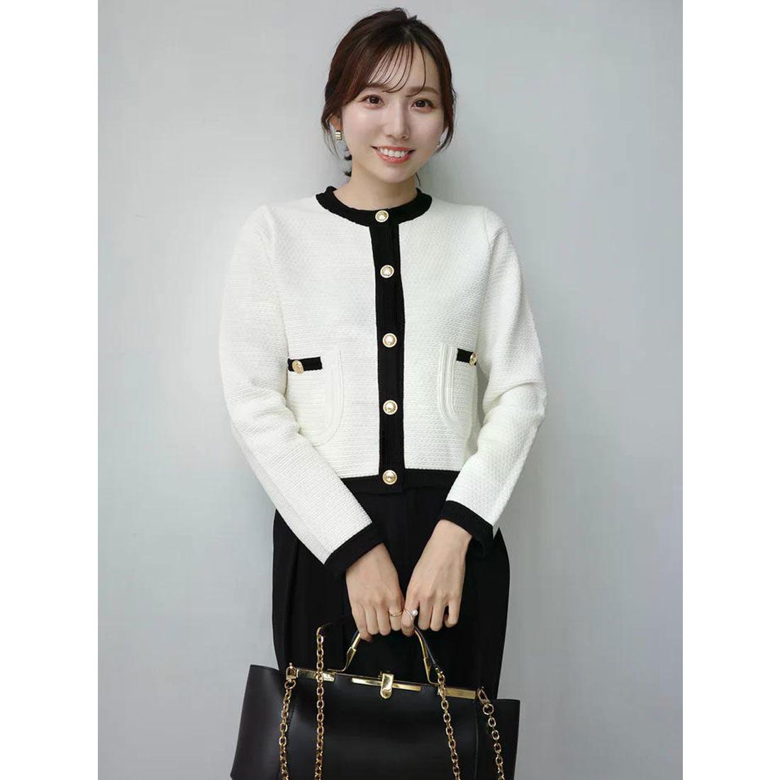 アニュアンス anuans ノーカラーラーベンニットジャケット （MIX） -靴