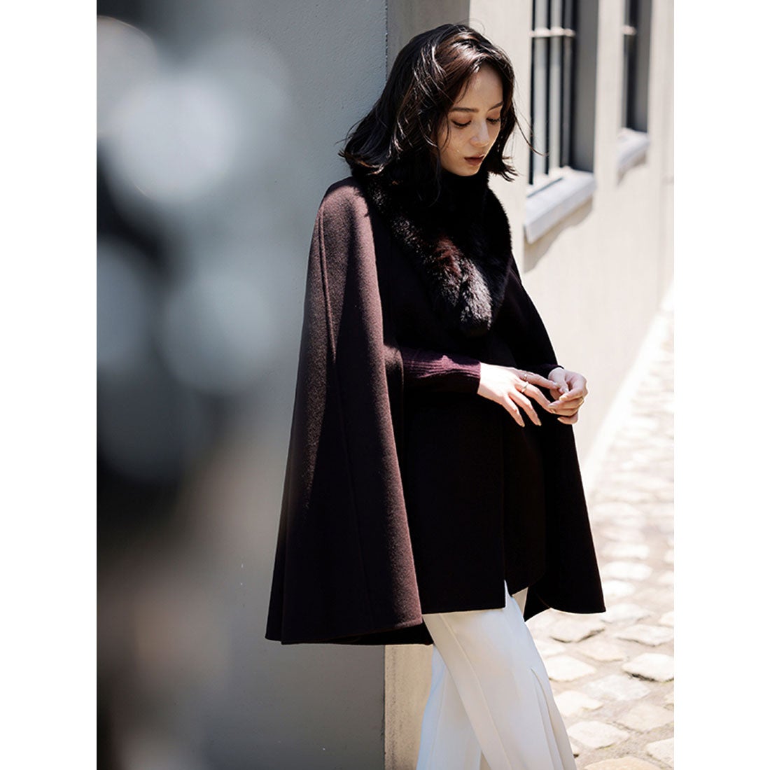 アニュアンス anuans ウールリバーケープコート （BROWN） -靴