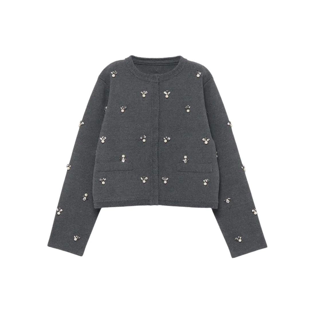 アニュアンス anuans ビジューニットジャケット （GREY） -靴