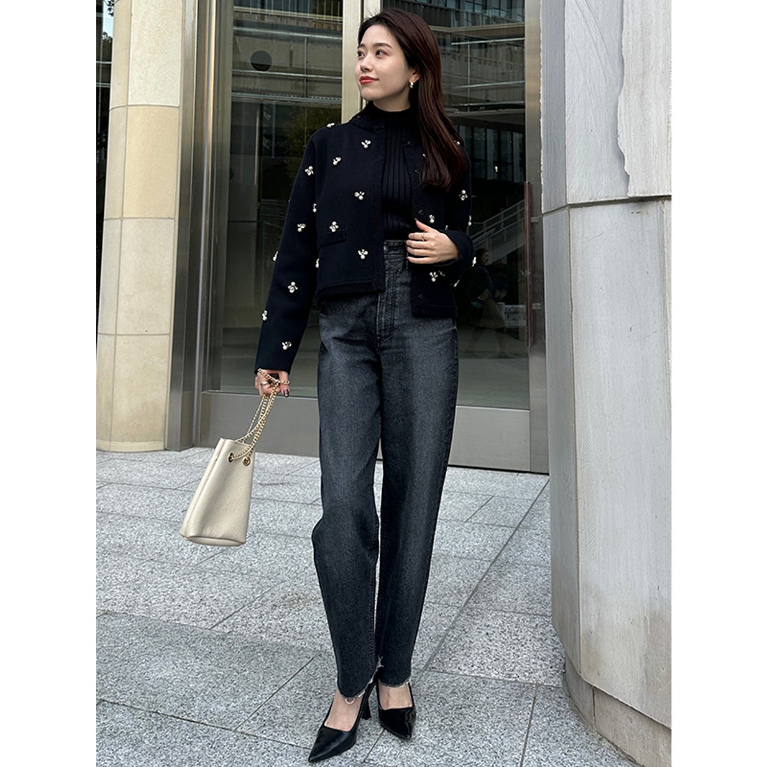 アニュアンス anuans ビジューニットジャケット （BLACK