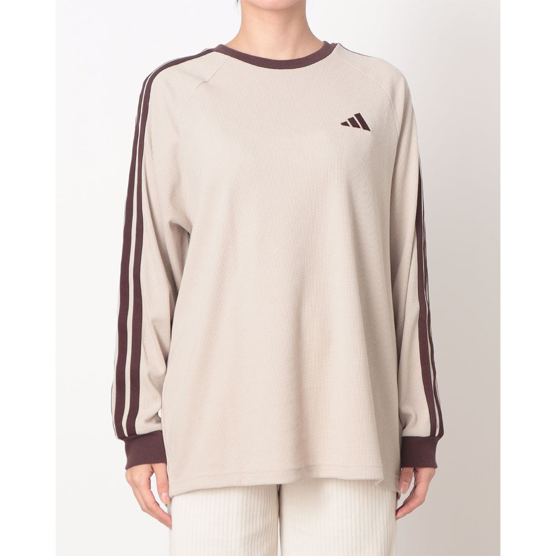 アディダス adidas レディース 長袖Tシャツ ワッフル スリーストライプ