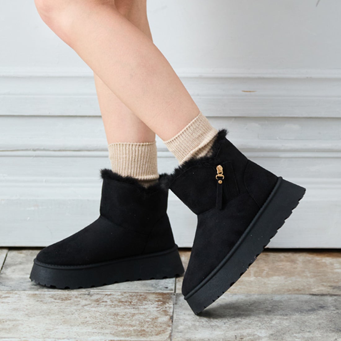 アタガール attagirl 厚底サイドジッパームートンブーツ （ブラック