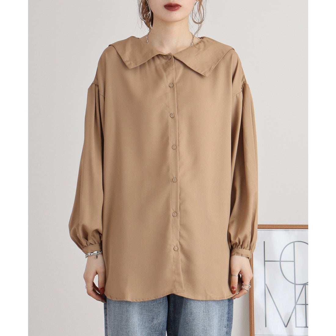 アットワン atONE ジョーゼット襟付きセーラーカラーブラウス （グレー