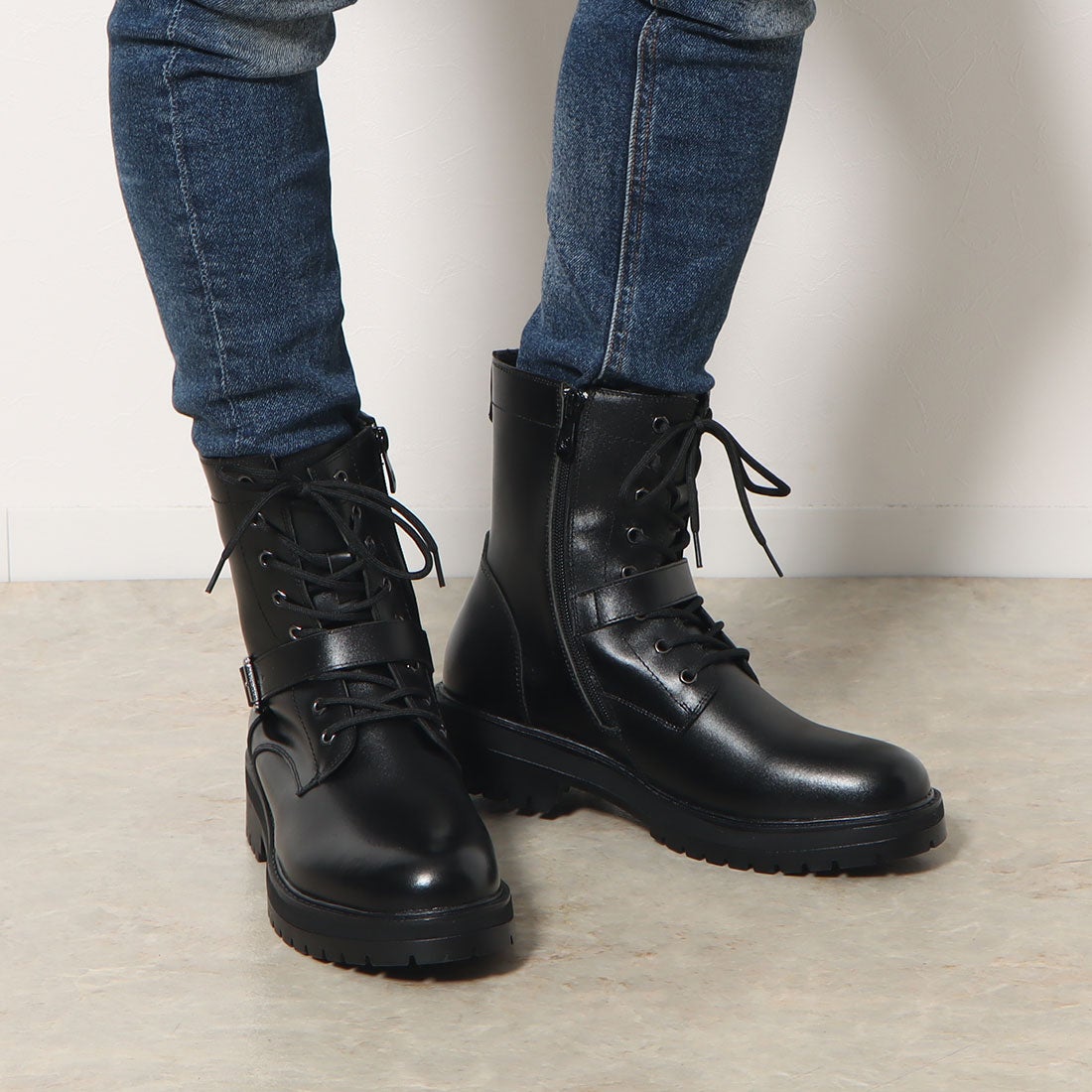 ボアダム BOREDOM 本革8ホールレースアップブーツ （ブラック） -靴