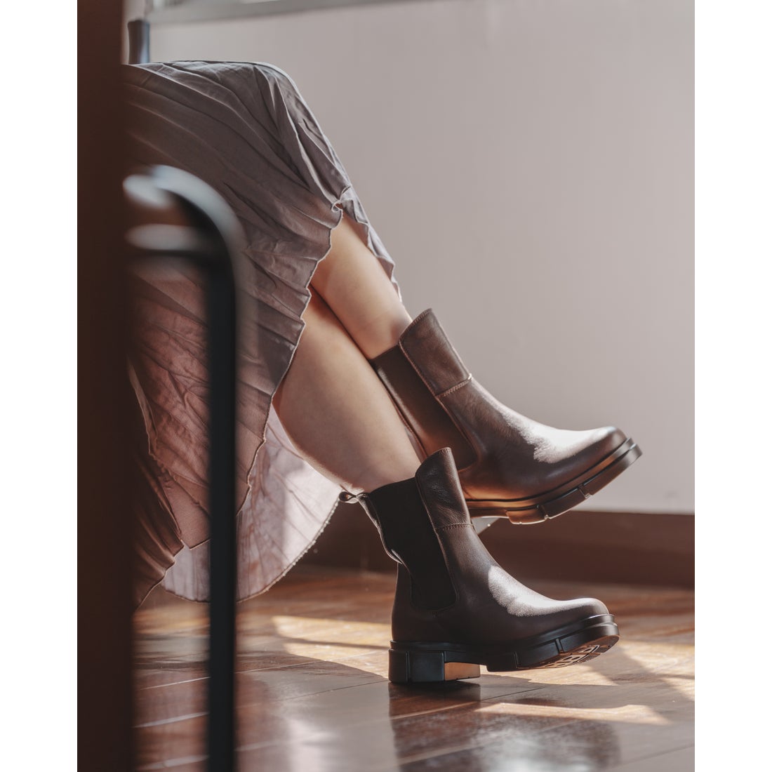 ボントレ BONTRE ミドルサイドゴアブーツ （ダークブラウン） -靴